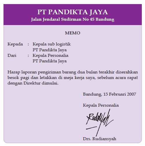 Gambar 2. Contoh menulis memo - Siswapedia