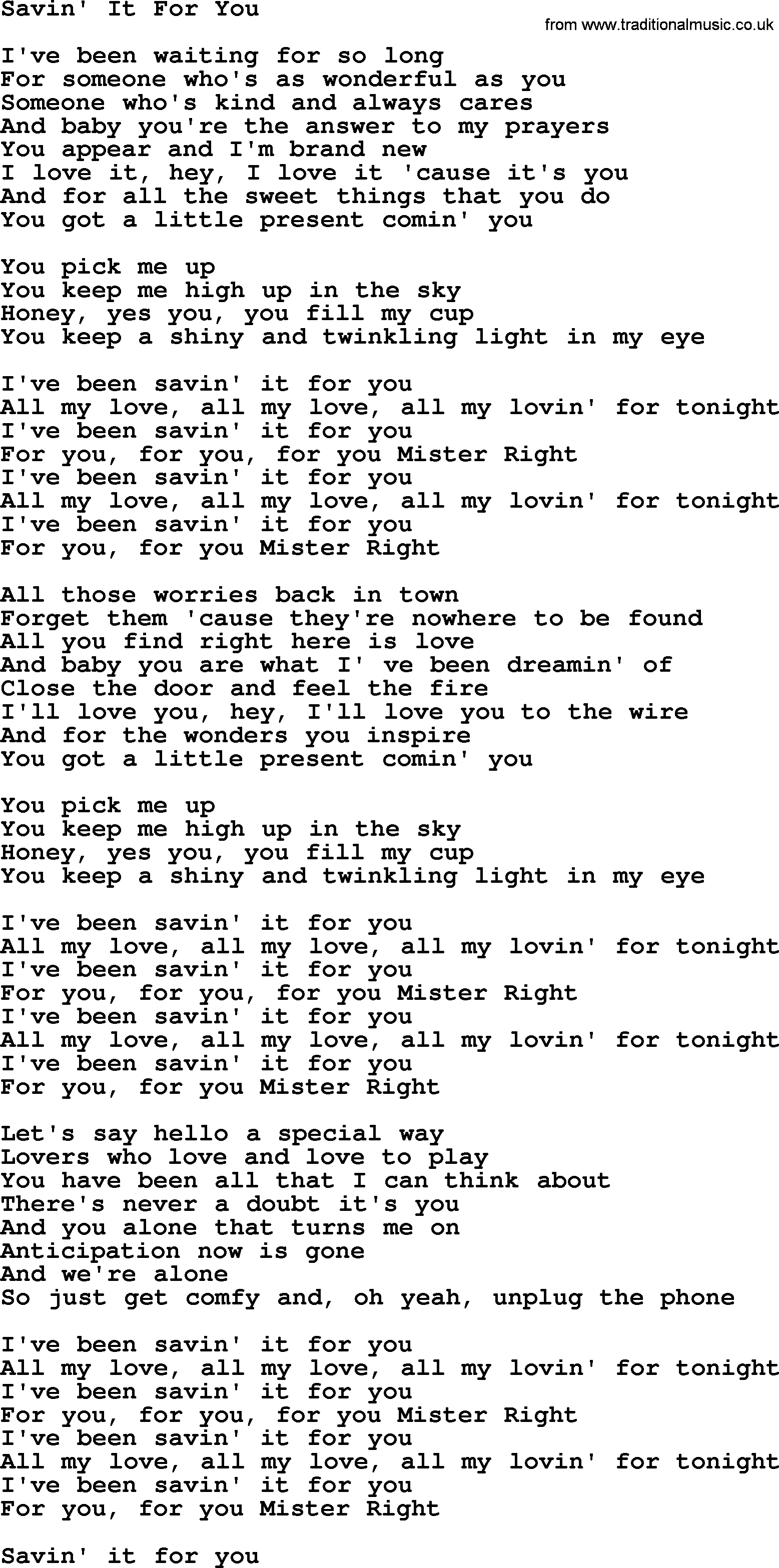 Dolly Parton Song Savin It For You Lyrics