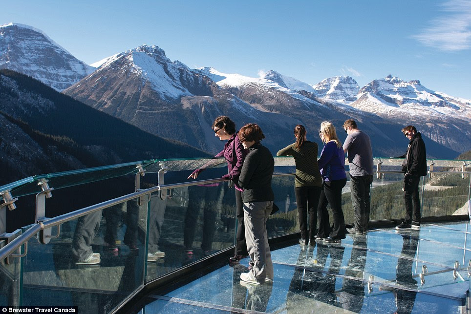 Head for heights: The vertigo-inducing U-shaped platform offers brave visitors a bird's eye view of glaciers over the Canadian Rockies