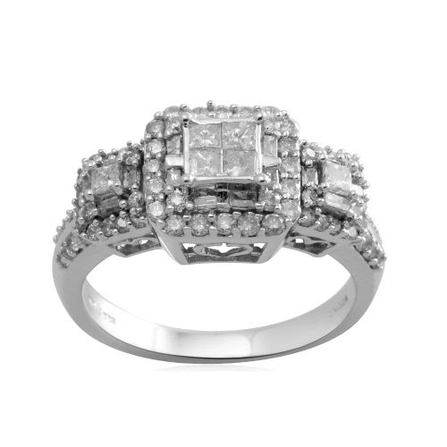 10k White Gold Diamond Engagement Ring (1 cttw, I-J Color, I2-I3 Clarity), Size 6 On Sale