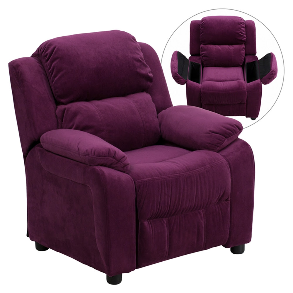 Deluxe Padded Upholstered Kids Recliner - Storage Arms ...