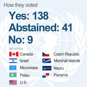 Only nine countries voted against the Palestinian Authority's bid to have its status in the UN upgraded to state recognition.