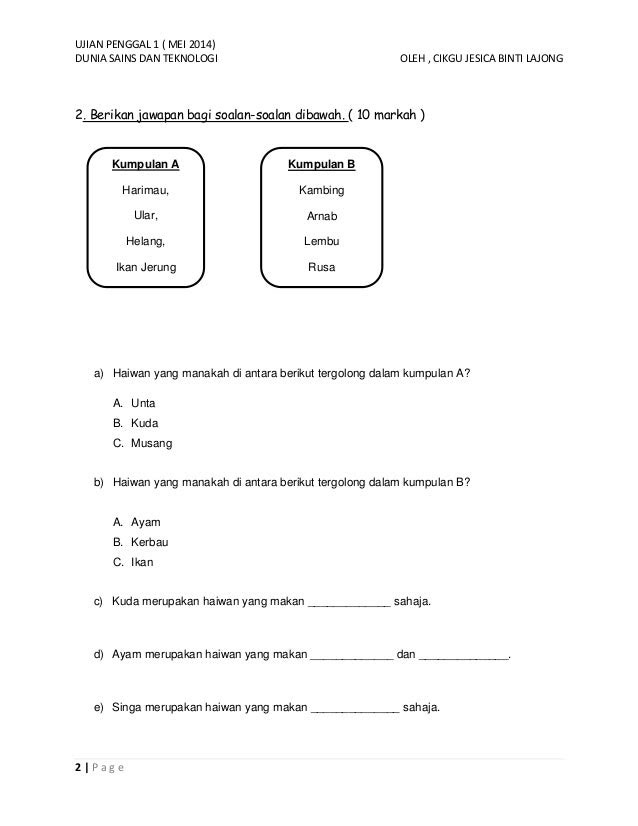 Ujian sains penggal 1 tahun 2