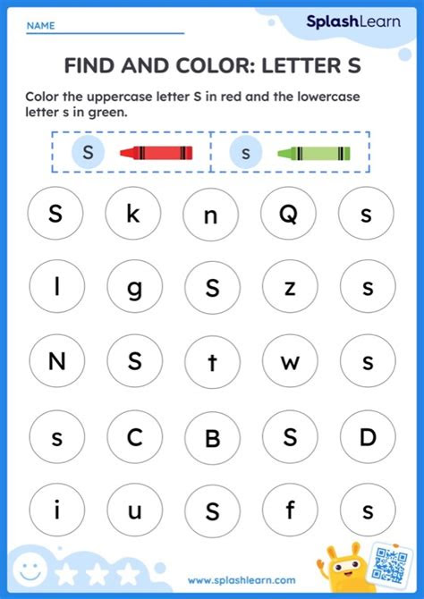  find and color letter s printable ela worksheet