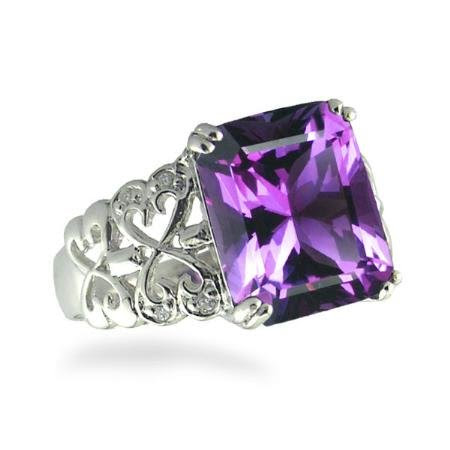 6CT Purple CZ Filligree Ring In Sterling Silver (Available in Sizes 5-9)