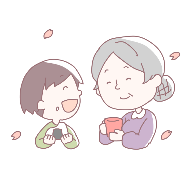 おにぎりを食べる子どもとおばあちゃんのイラスト かわいいフリー素材が無料のイラストレイン