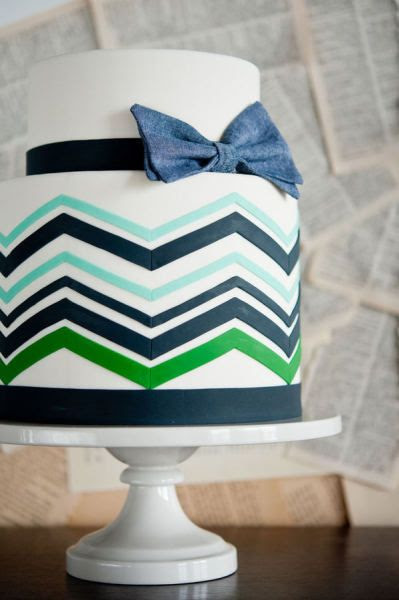 green, navy blue chevron cake