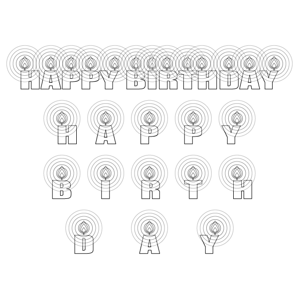 塗り絵に最適な白黒でかわいい誕生日おめでとう ハッピーバースデー 文字2の無料イラスト 商用フリー オイデ43