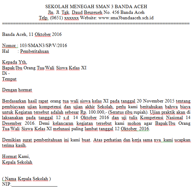 Format Contoh Surat Pemberitahuan Resmi Yang Baik dan 