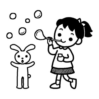 シャボン玉 外遊び 保育 無料 白黒イラスト素材