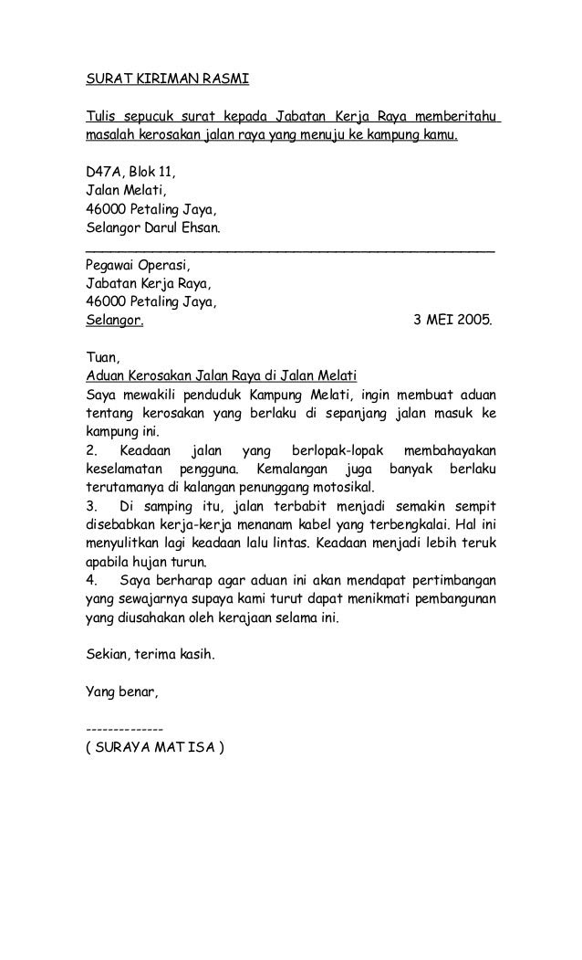 Contoh Surat Rasmi Gugur Subjek - Gambar Con