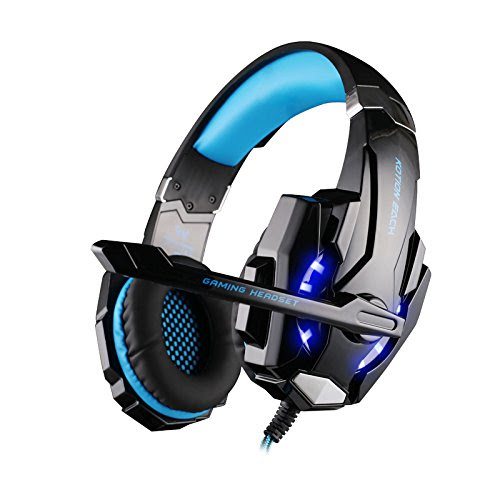 Gaming Headset for PlayStation 4 Tablet PC Mobilephones iPhone 6/6s/6 plus/5s/5c/5, KOTION EACH G9000 3.5mm Over-Ear Headphone with Microphone Volume Control LED Light - Black + Blue