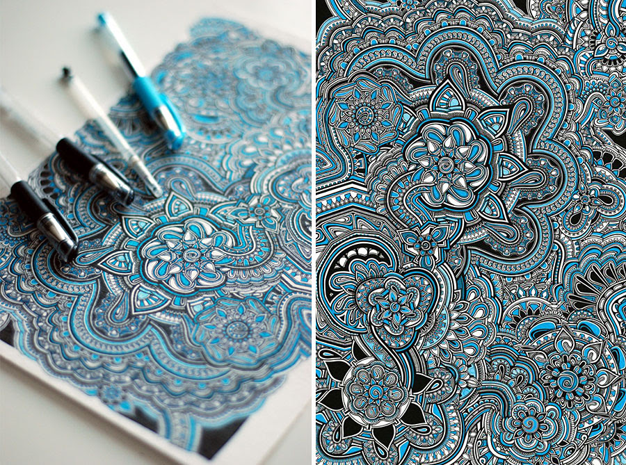 Artist Spends Around 40 Hours Making An Intricate Drawing With Blue And Black Pens - PickChur