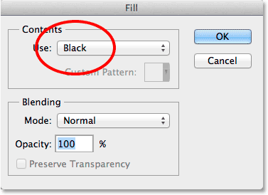 The Fill dialog box in Photoshop. Image © 2014 Photoshop Essentials.com