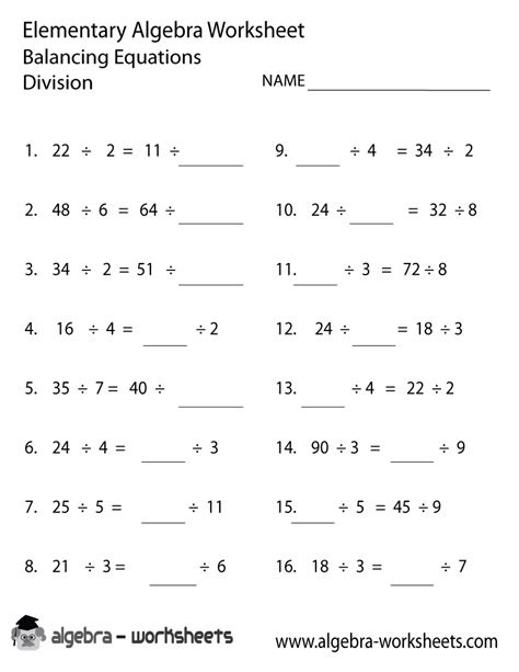  print the free division elementary algebra worksheet printable version