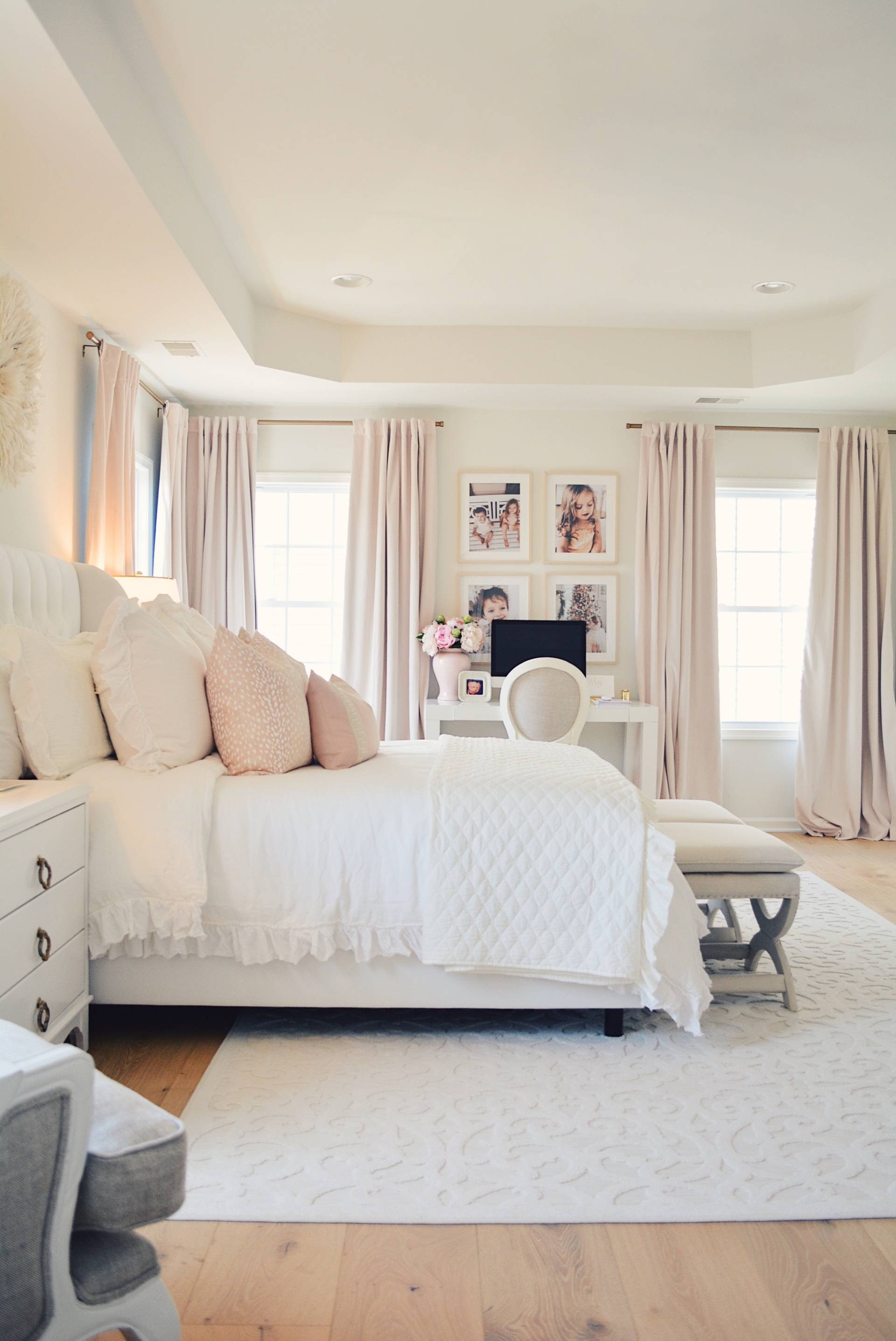 Elegant White Master Bedroom & Blush Decorative Pillowsl ...