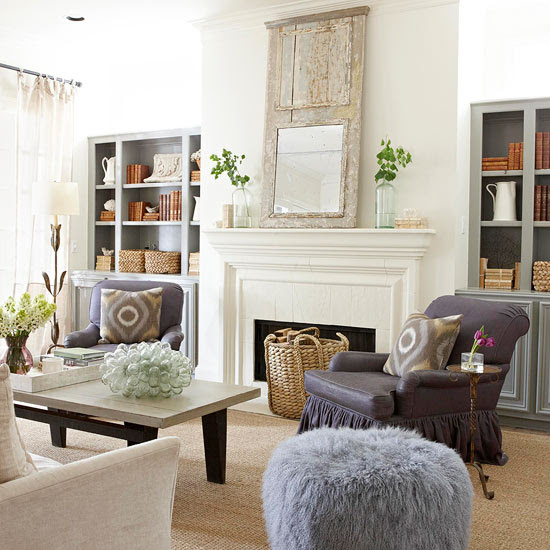 Gray Built In Cabinets - Cottage - living room - BHG