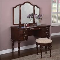 Hot Sale Powell Marquis Cherry Vanity, Mirror & Bench