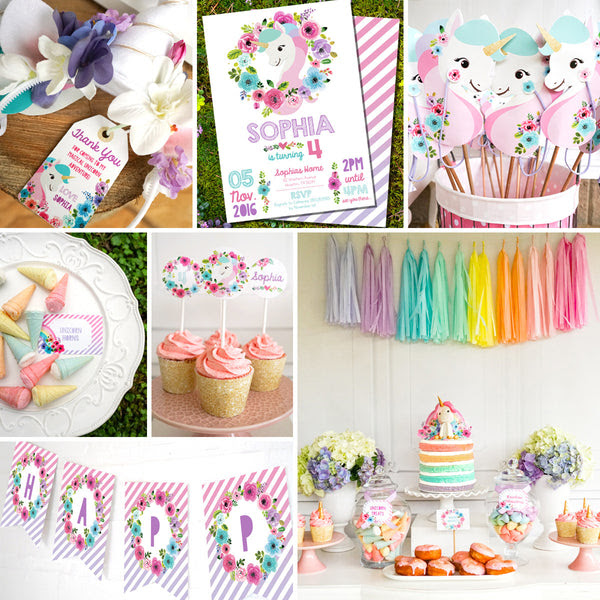 Unicorn Birthday Party Decorations Watercolor Floral Unicorn Birthday Party Decorations Watercolor Floral