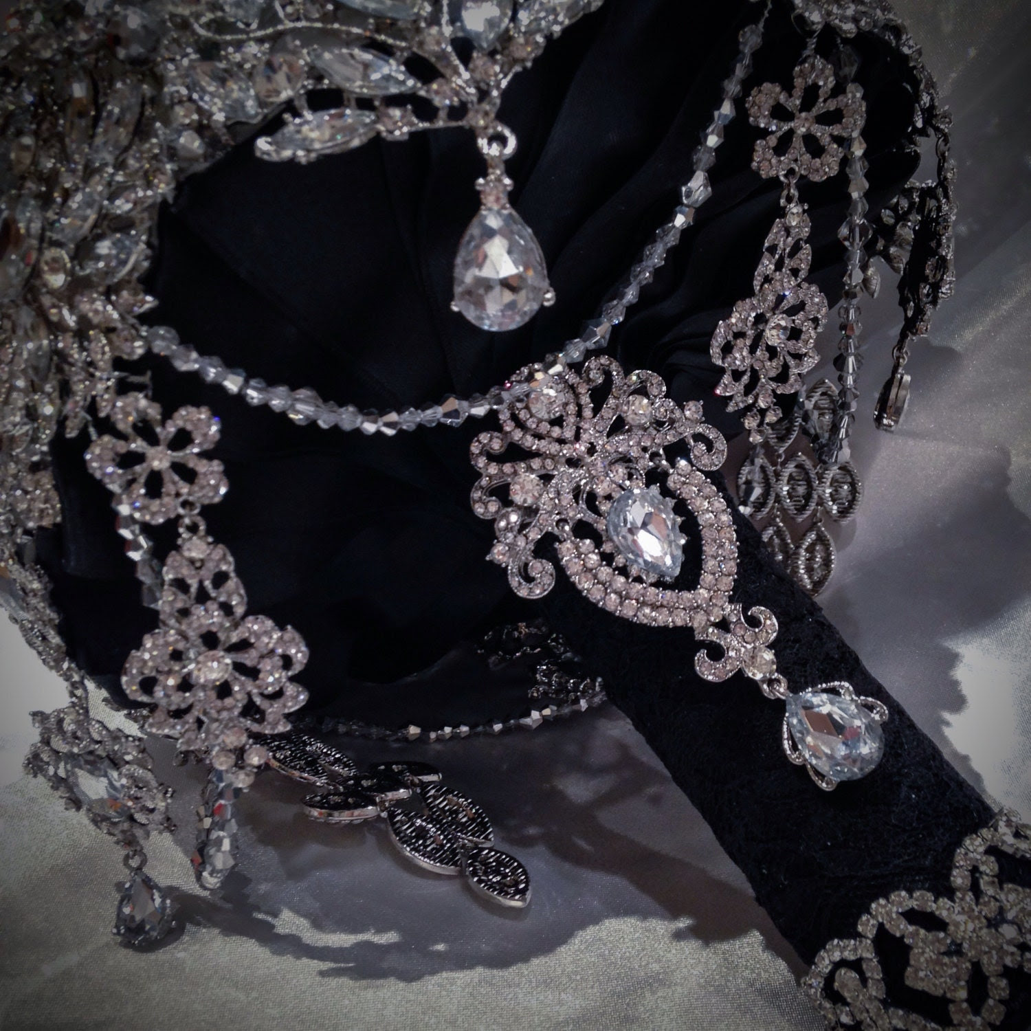 Black Silver Great Gatsby Diamond Jeweled bouquet. Reserved for Vicky