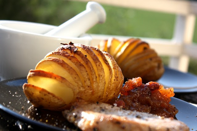 Hasselback Potatoes with Apple Chutney
