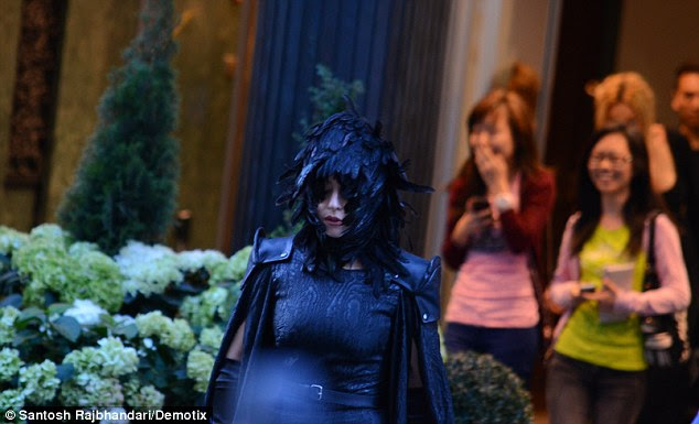 Unusual: The star chose the startling adornment as she met with fans on the second day of her Born This Way tour in the Finnish capital