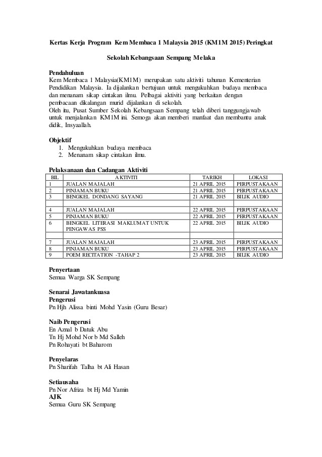 Kertas Kerja Program Kokurikulum - hopdeload