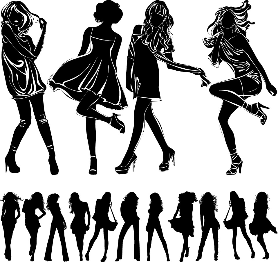 素材 お洒落なポーズを取る女性のシルエット Modern Beautiful Girl Silhouettes イラスト素材