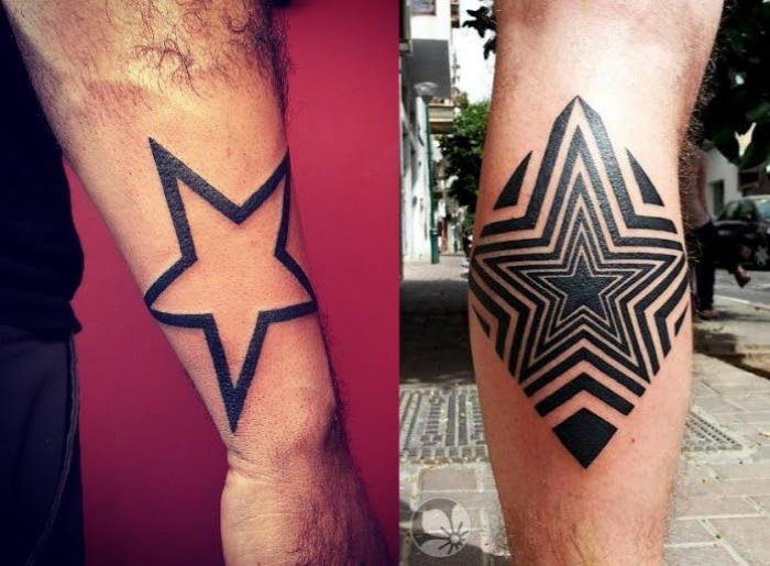 Männer-Tattoo Motive mit Sternen auf dem Unterarm und Wade-Tribal ...