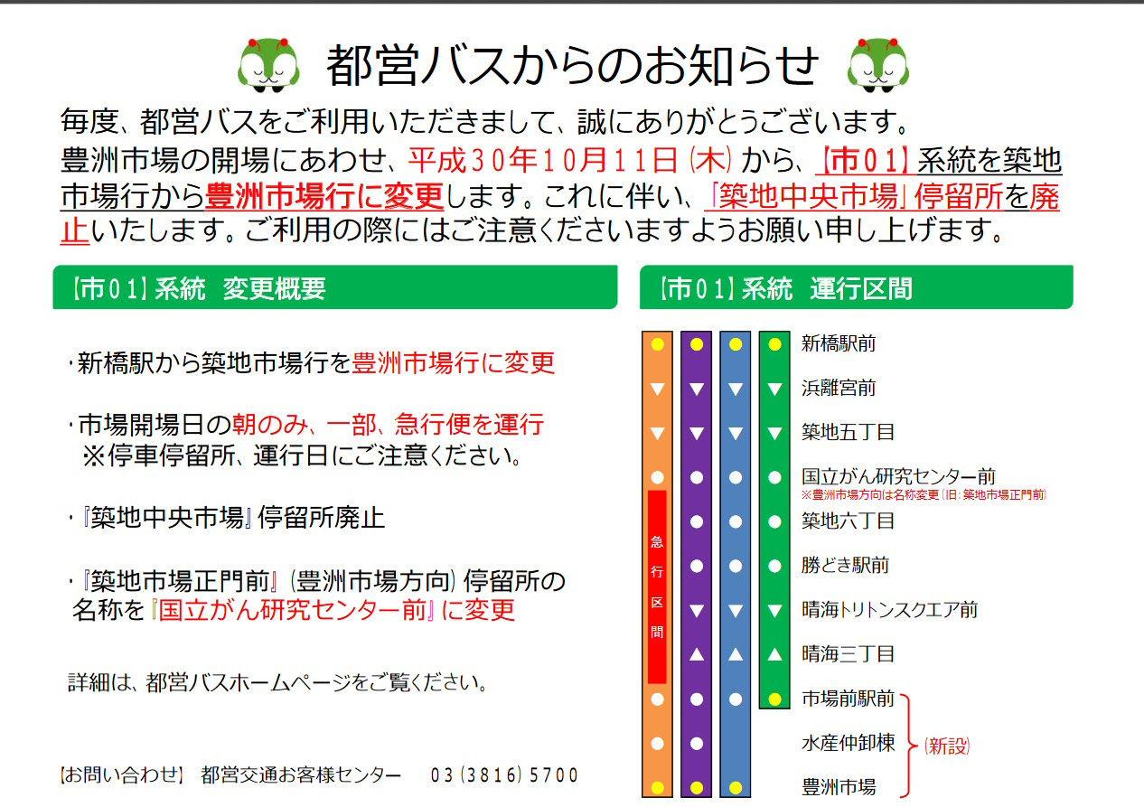 10 11 豊洲市場改編 市01 急行 陽12 東陽町 台場も 都営バス資料館