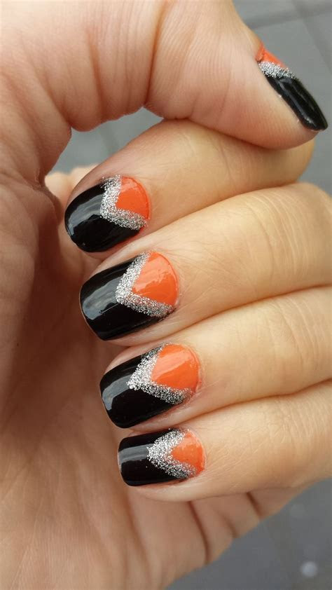 polish nail couture black orange  gold nail art