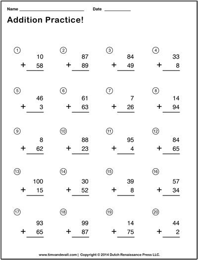 Add the numbers together starting with the ones place. double digit addition worksheets tims printables