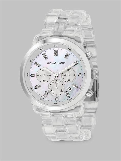 Ladies / womens parker rose gold chronograph michael kors designer watch mk5896. Lyst - Michael kors Clear Chronograph Bracelet Watch