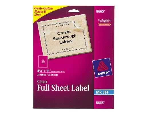 Avery Clear Full-Sheet Labels, Inkjet Printers, 8.5 x 11 Inches, Pack of 25 (8665)