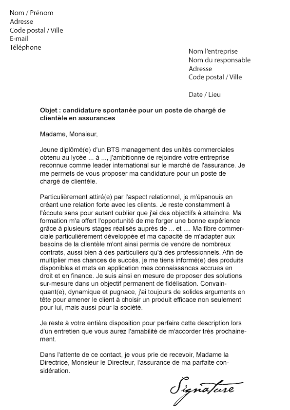 Lettre de motivation Chargé de clientèle en assurances 