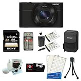 Sony DSC-RX100 RX100 RX100B DSCRX100 20.2 MP Exmor CMOS Sensor Digital Camera with 3.6x Zoom Bundle with Sony 32GB Memory Card + Wasabi Power Replacement Battery and Charger Kit + Soft Carrying Case and Accessory Kit