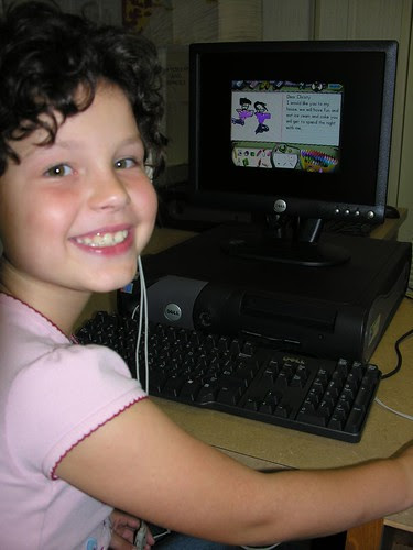 Happy to Use Computer Software by Old Shoe Woman