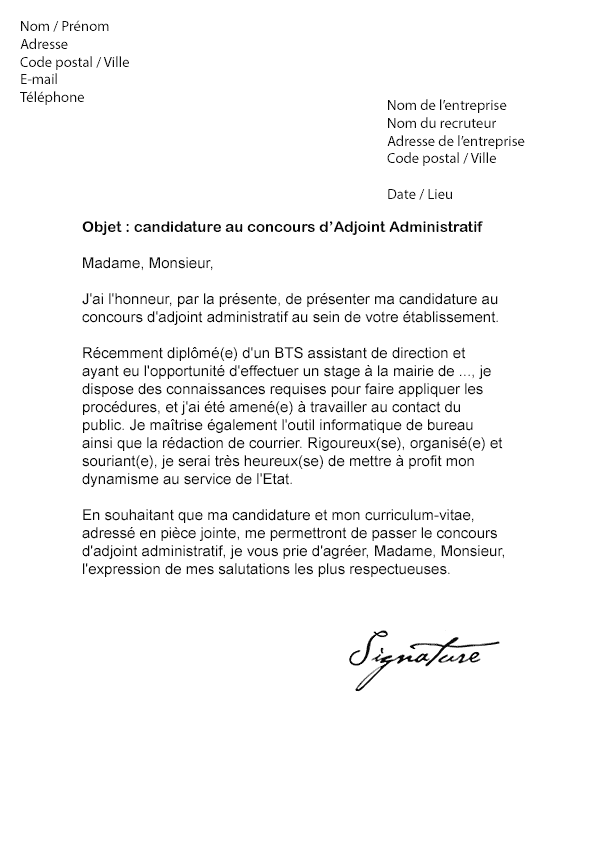 Lettre de motivation Concours Adjoint Administratif 