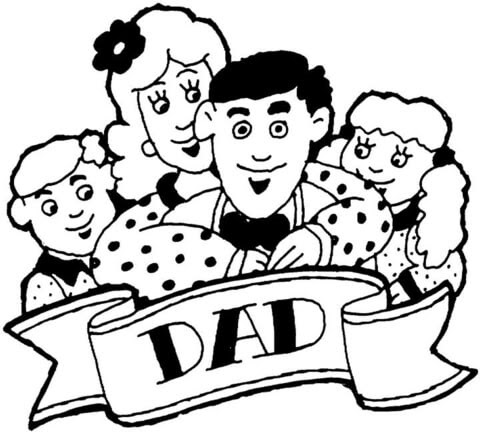 Whole family celebrates Fathers Day coloring page
