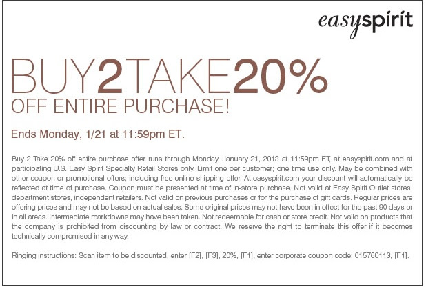 Easy Spirit: 20% off Printable Coupon | Shoes Printable Coupons | Pin ...