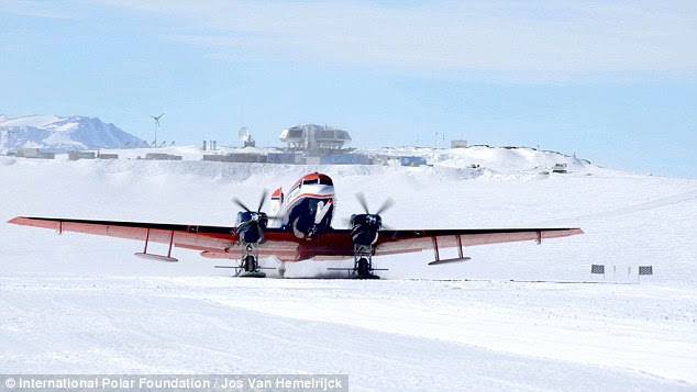 The scientists were flying in a Basler BT-67 aircraft called Polar 6 (above) from the Princess Elisabeth Station