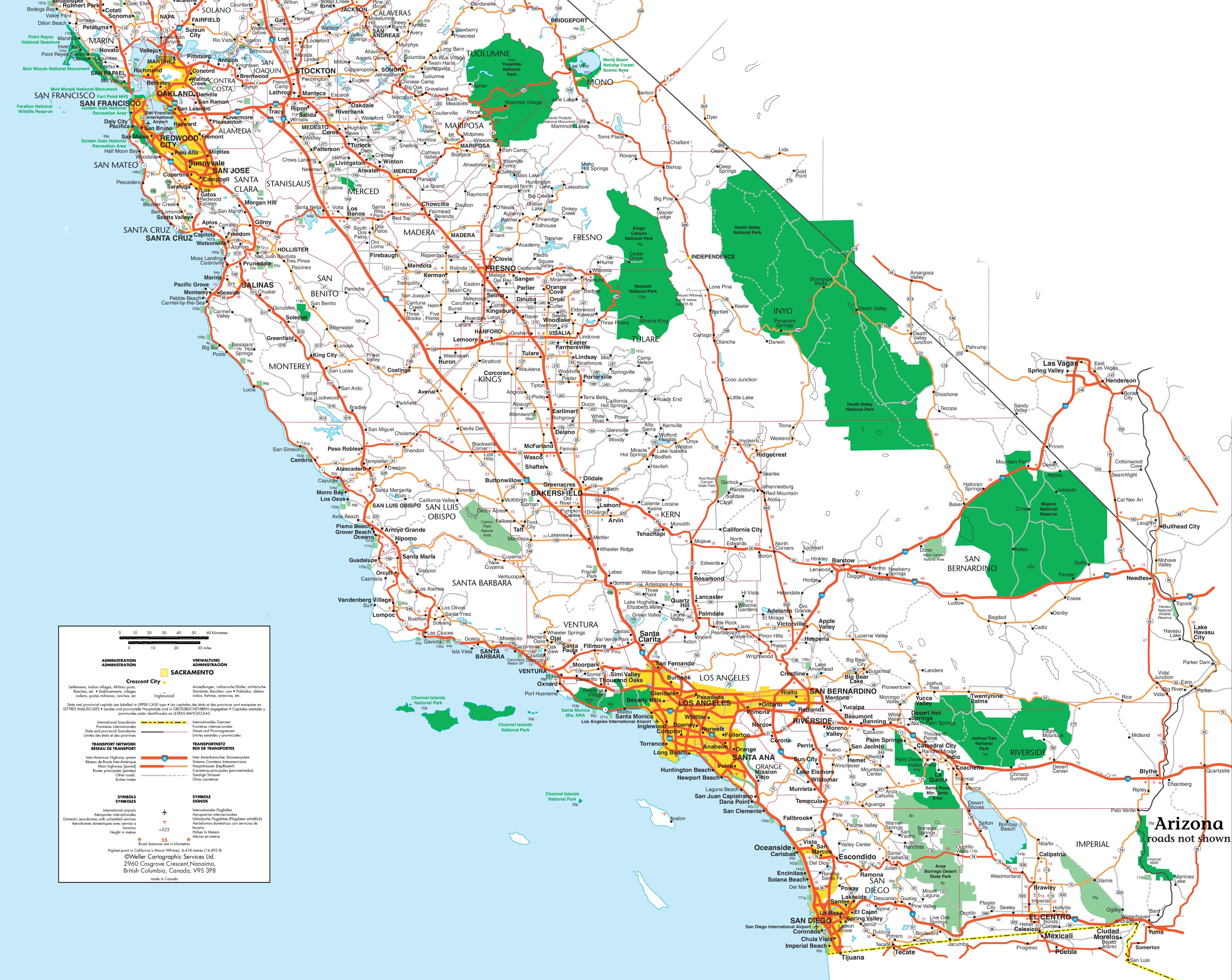 Road Map Southern California Map of Southern California