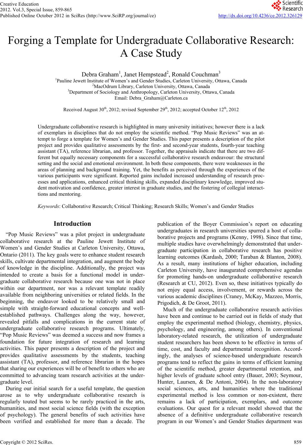 Forging a Template for Undergraduate Collaborative ...