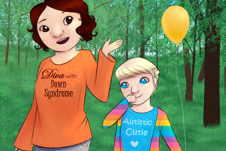 Woman with Down Syndrome and Autistic Girl Walk.png