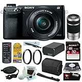Sony NEX-6 16.1MP Compact Interchangeable Lens w/ 3' LED Screen Digital Camera in Black w/ 16-50mm Power Zoom Lens & 55-210MM Nex System Zoom Lens + 32GB Accessory Kit
