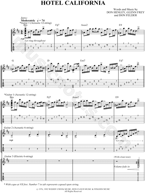 The Eagles "Hotel California" Guitar Tab in B Minor - Download & Print