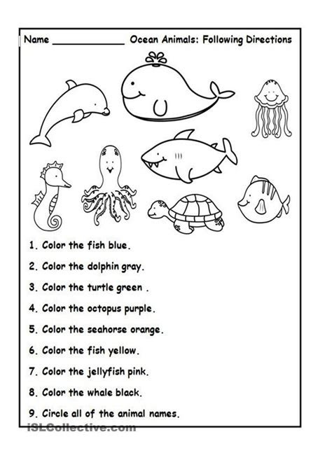  animals and colours ocean activities preschool worksheets