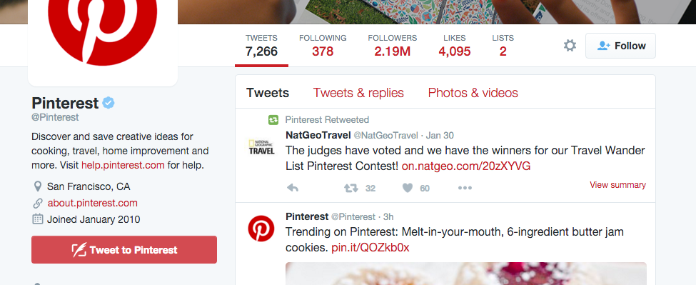 pinterest twitter bio example