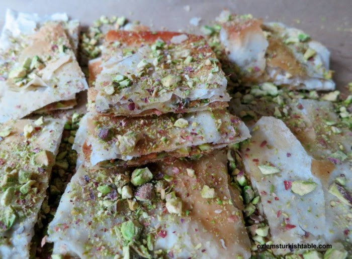 Katmer; Turkish crunchy pancakes with pistachios and clotted cream