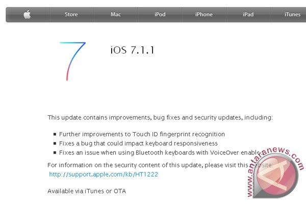 Apple rilis iOS 7.1.1 dengan sejumlah perbaikan - ANTARA News